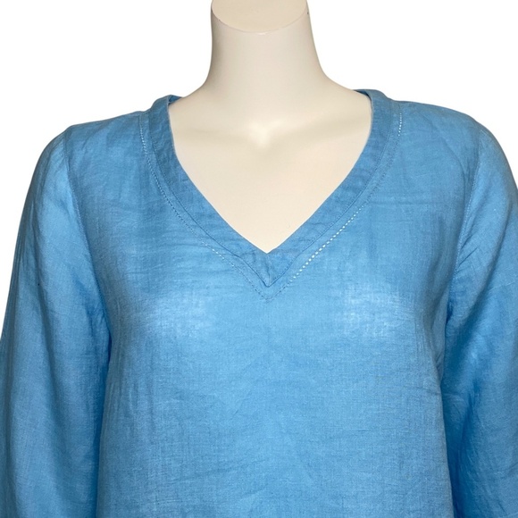 J Jill Love Linen Top Shirt Womens Size S 100% Linen Blue 3/4 Sleeve Summer - Picture 2 of 7
